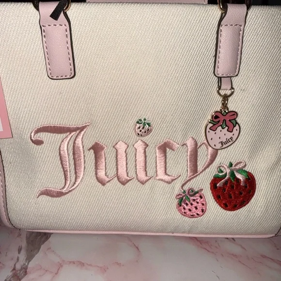 Juicy Couture Berry Sweet Mini Bag Cream & Pink Strawberry Charm Satchel - Picture 5 of 9